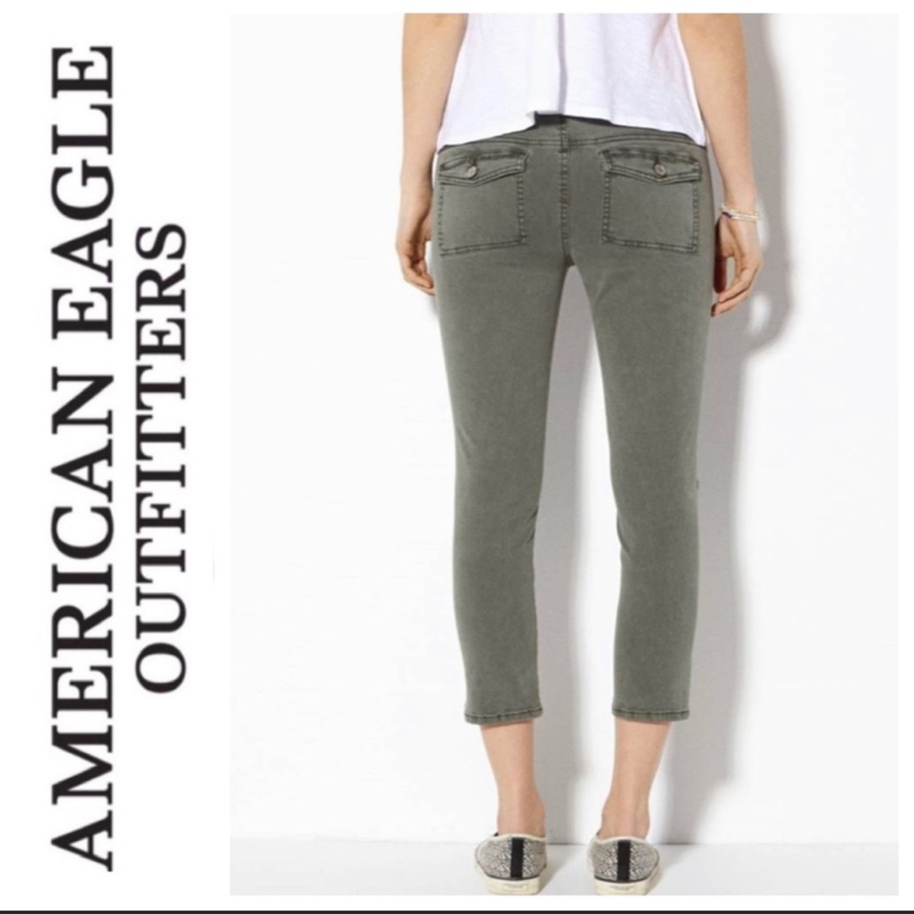 American Eagle Jegging Crop Super Stretch Army Green Jeans 0